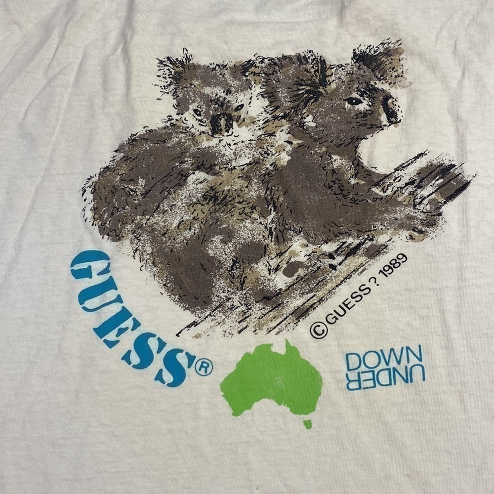 Vintage Guess 1989 Down Under Koala Australia Off White Tshirt XL - Picture 4 of 9